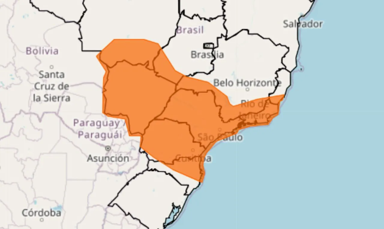 o mapa mostra as &aacute;reas em alerta para queda de temperatura 